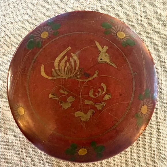 Handcrafted Japanese Lacquer Meiji Wood Box Maki-e Red Floral Bird Design OOAK
